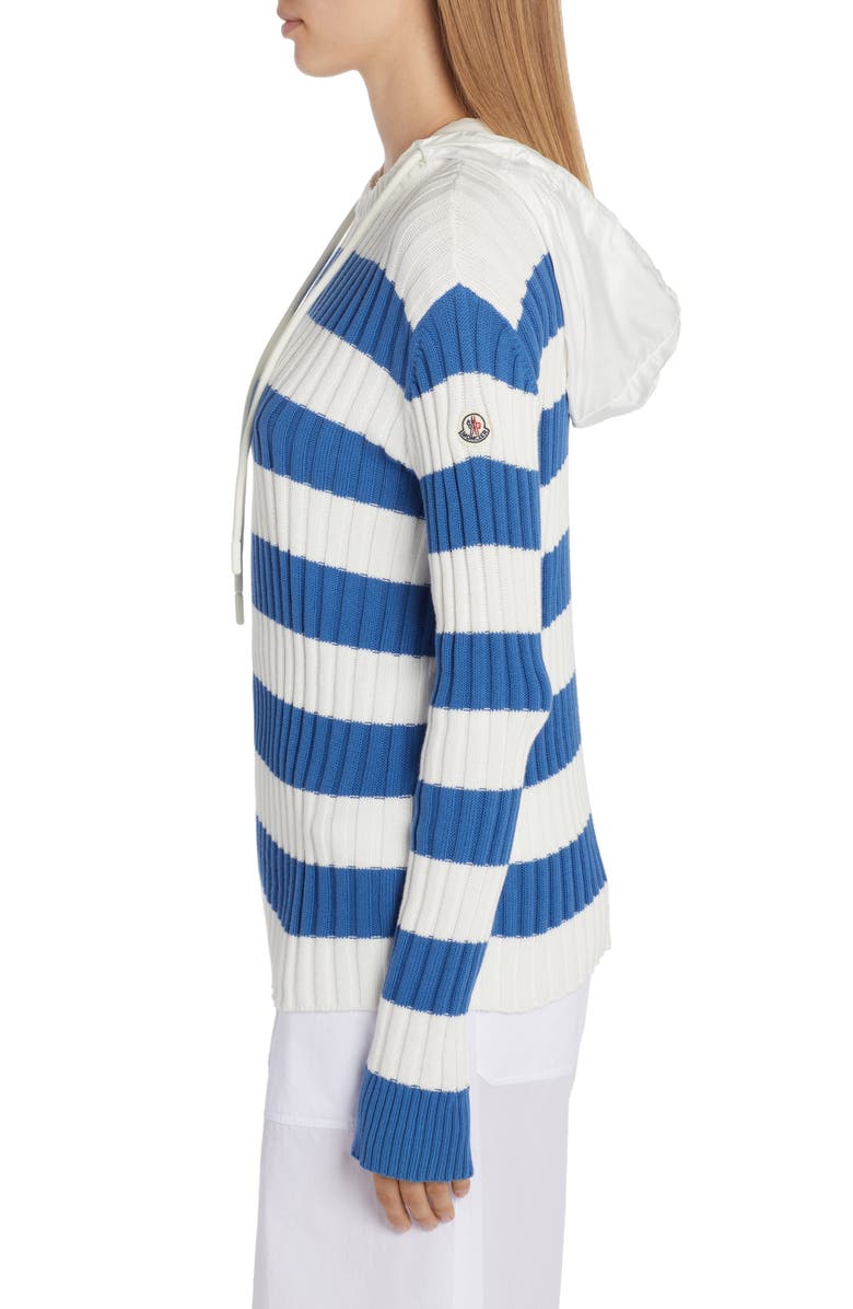 Moncler Stripe Cotton Hooded Sweater, Alternate, color, 