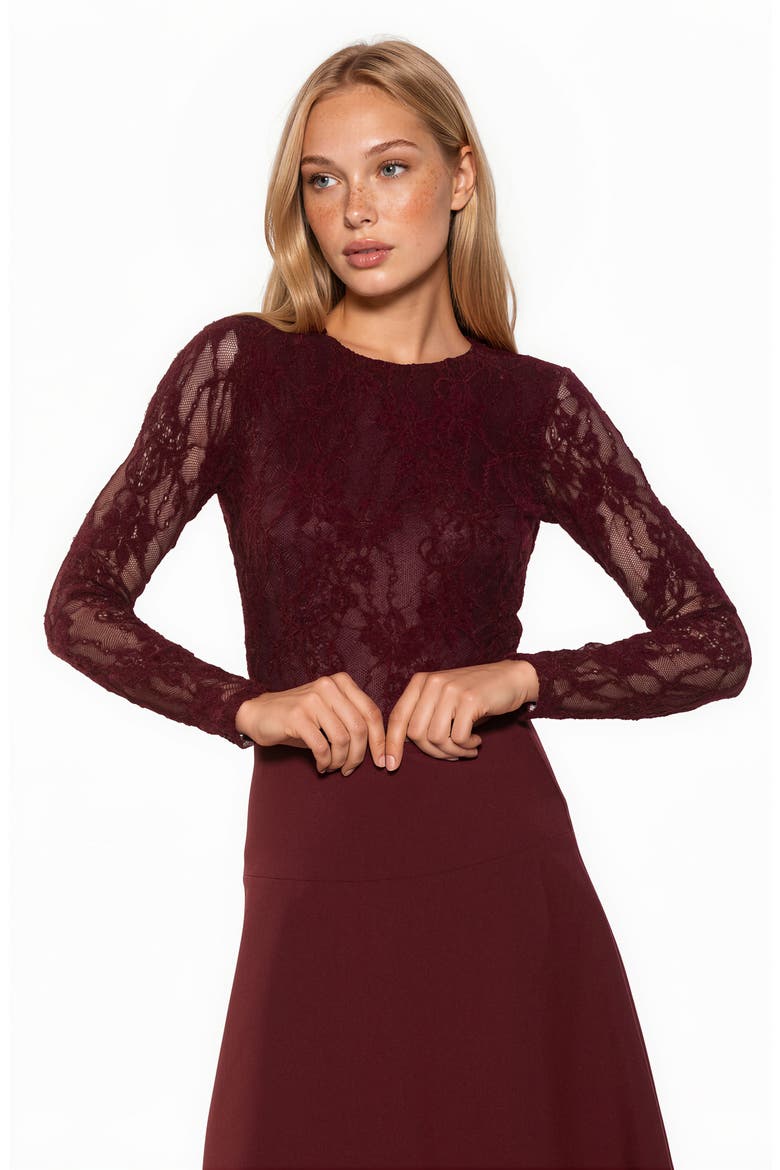 Celine Stretch Lace Bodysuit, Alternate, color, BURGUNDY