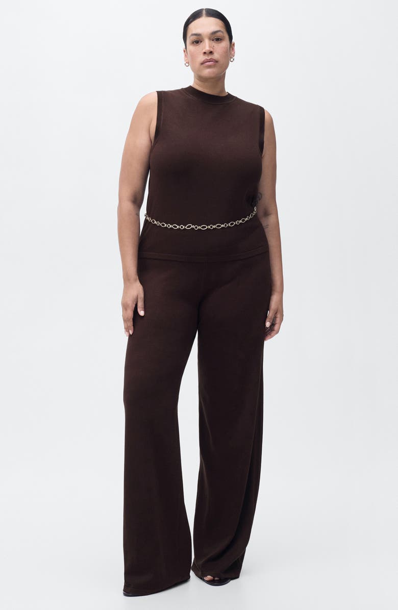 MANGO High Waist Wide Leg Knit Pants, Alternate, color, Chocolate