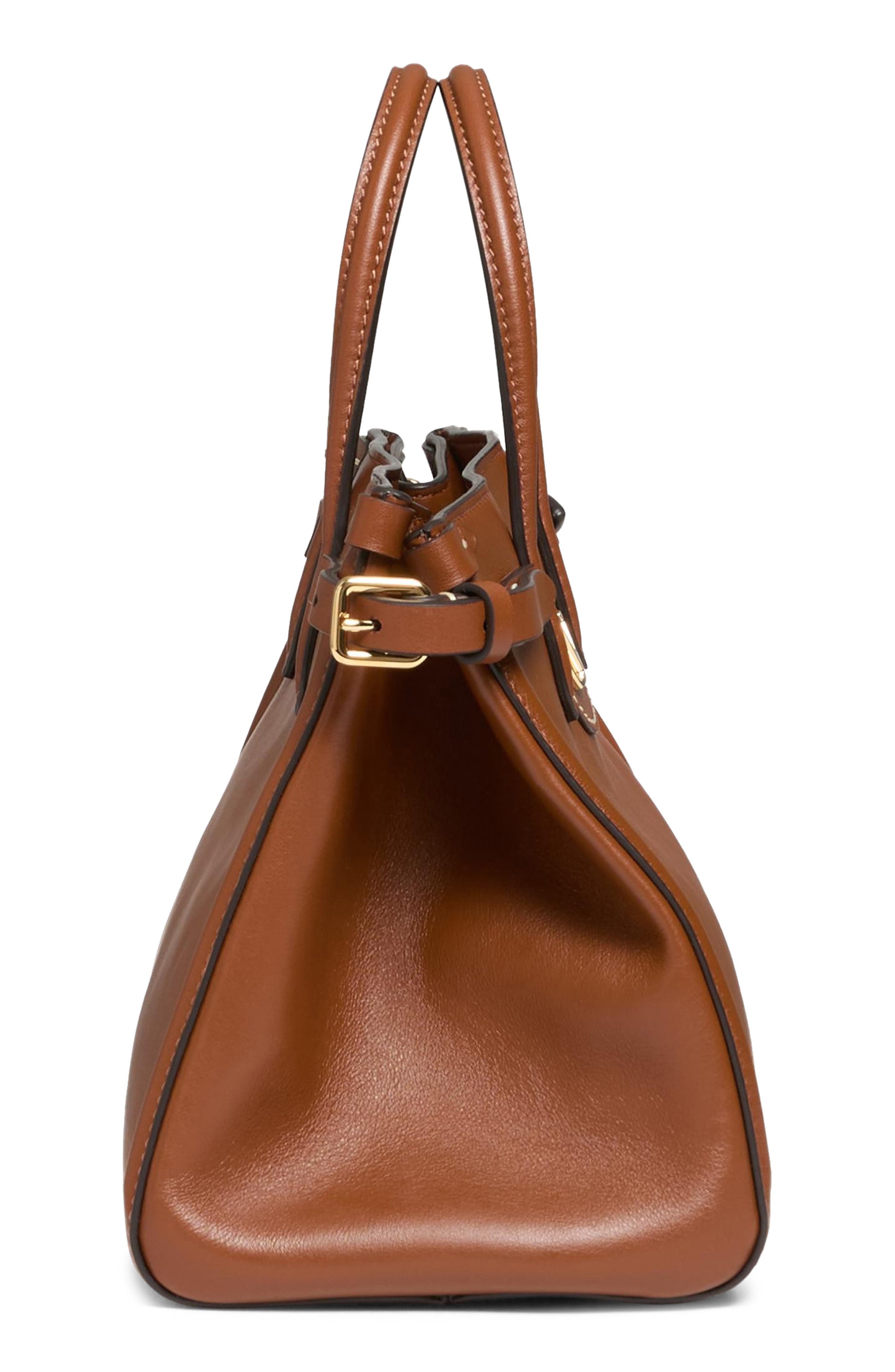Valentino Garavani Small Antibes Leather Tote, Alternate, color, Tabacco