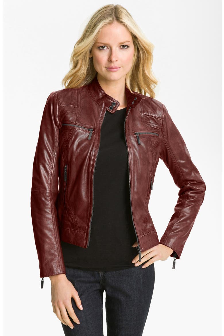 Quilted Trim Leather Scuba Jacket, Main, color, BLACK
