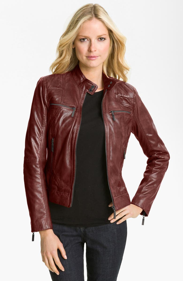 Bernardo Quilted Trim Leather Scuba Jacket, Main, color, 