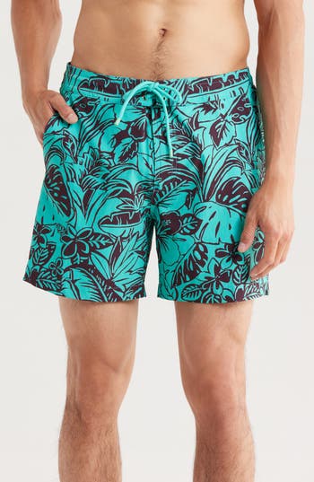 Tori Richard Flower Pool Swim Trunks In Aqualine