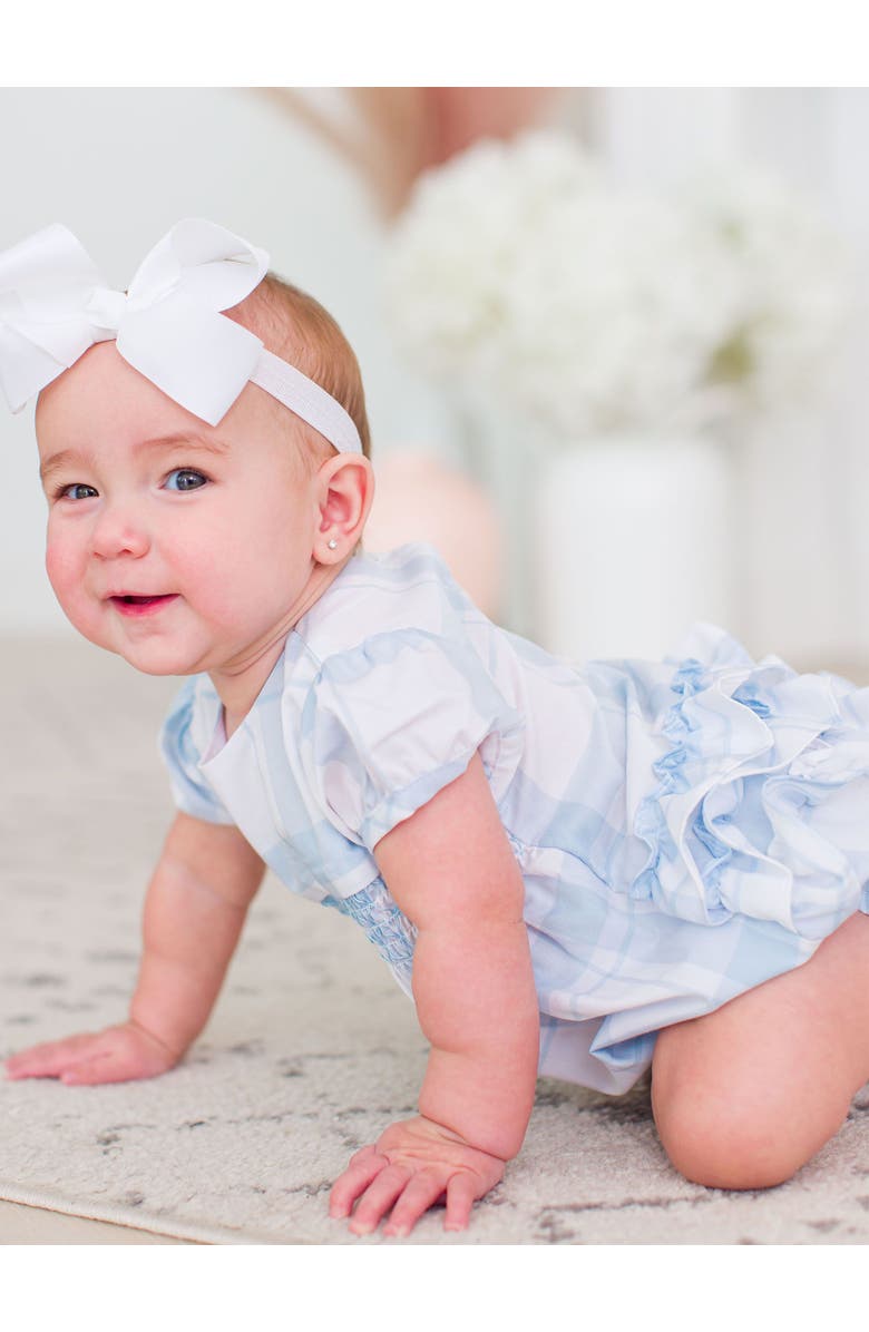 RuffleButts Baby Girls Puff Sleeve Smocked Romper, Alternate, color, 