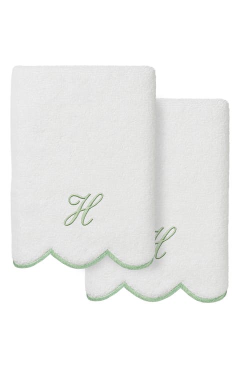 Adornia Scallop Initial Set of 2 Hand Towels