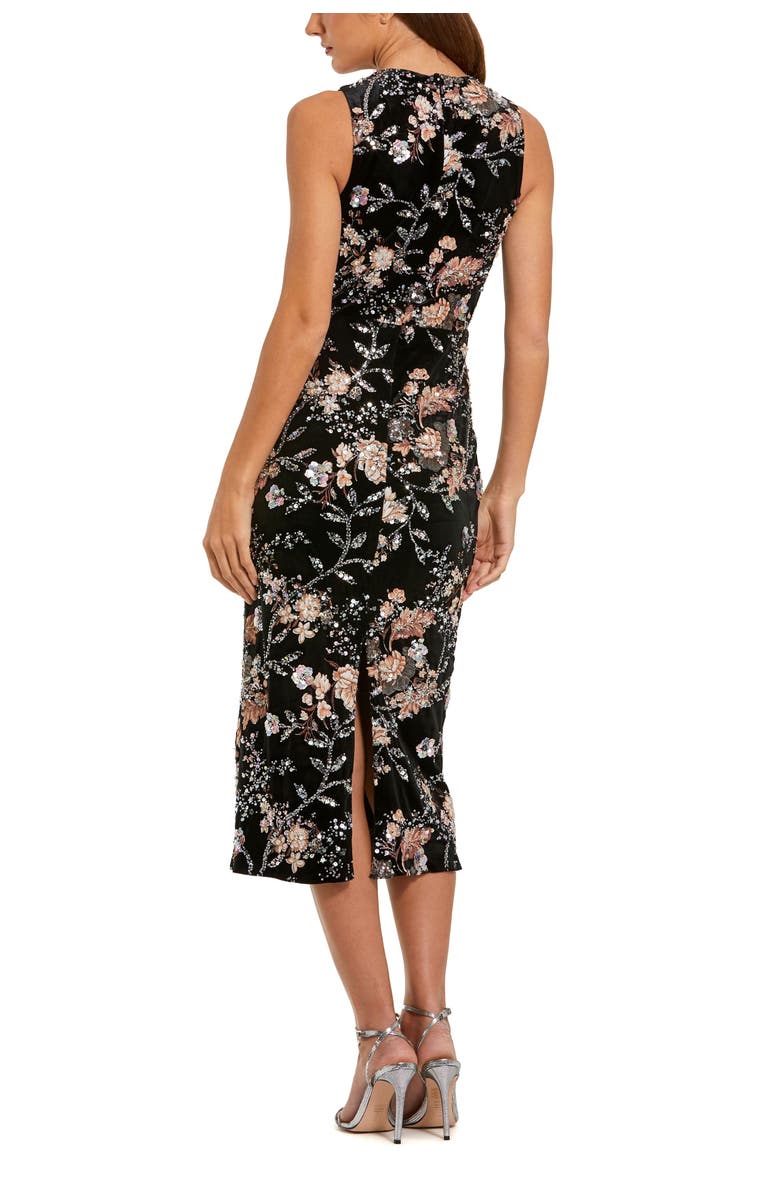 Mac Duggal Embroidered Velvet High Neck Sleeveless Midi Dress, Alternate, color, Black Multi