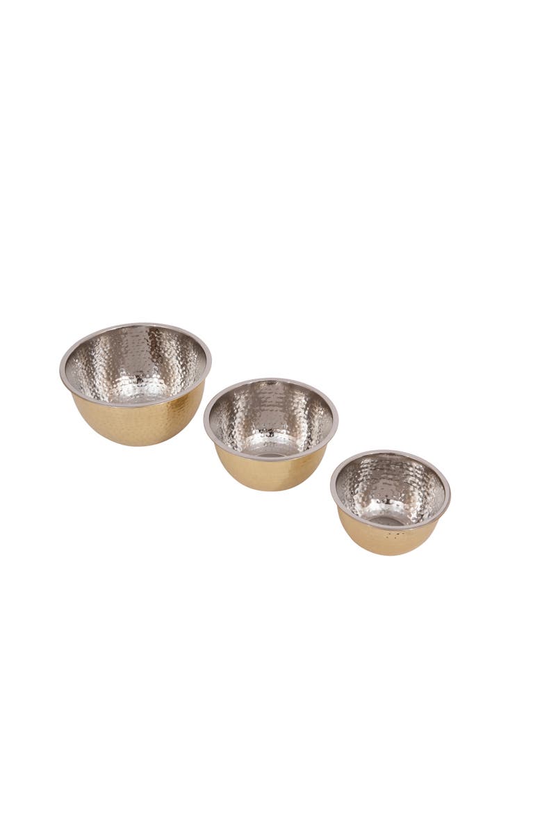 Transitional Hammered Stainless Steel Bowls, Gold Finish, Set of 3, Alternate, color, Gold