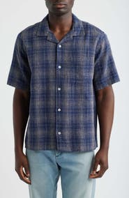 Corridor Wavy Plaid Short Sleeve Cotton & Linen Camp Shirt