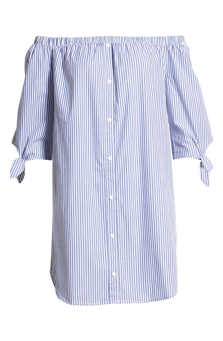 Love, Fire Stripe Off-the-shoulder Poplin Shirtdress, Alternate, color,
