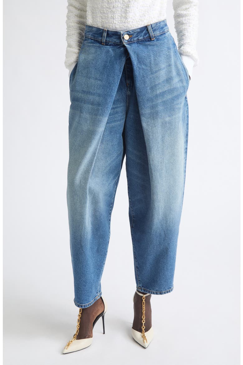 Pleated Barrel Leg Jeans, Main, color, 6FF BLUE
