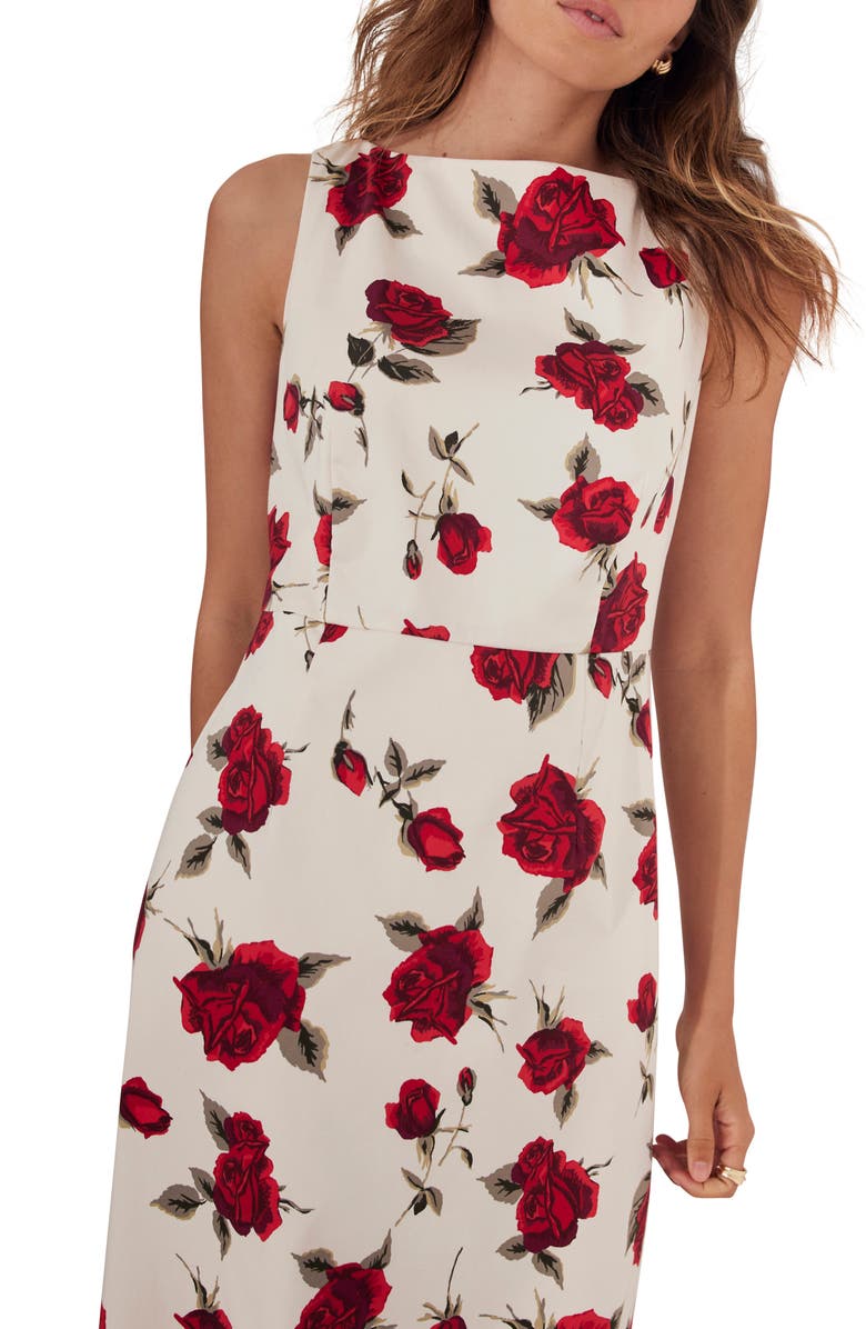 MINT VELVET Rose Print Midi Dress, Alternate, color, Red