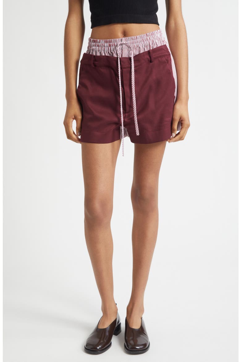 Deconstructed Double Waistband Shorts, Main, color, BURGUNDY