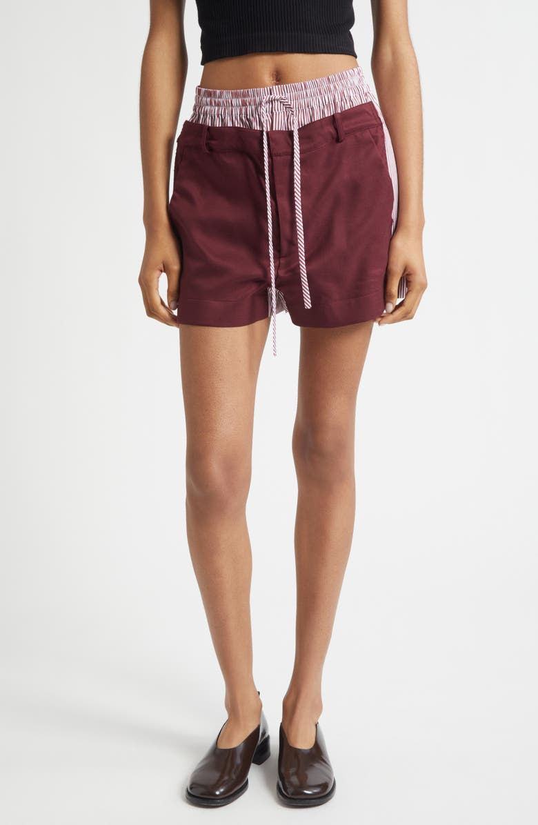 MONSE Deconstructed Double Waistband Shorts, Main, color, Burgundy