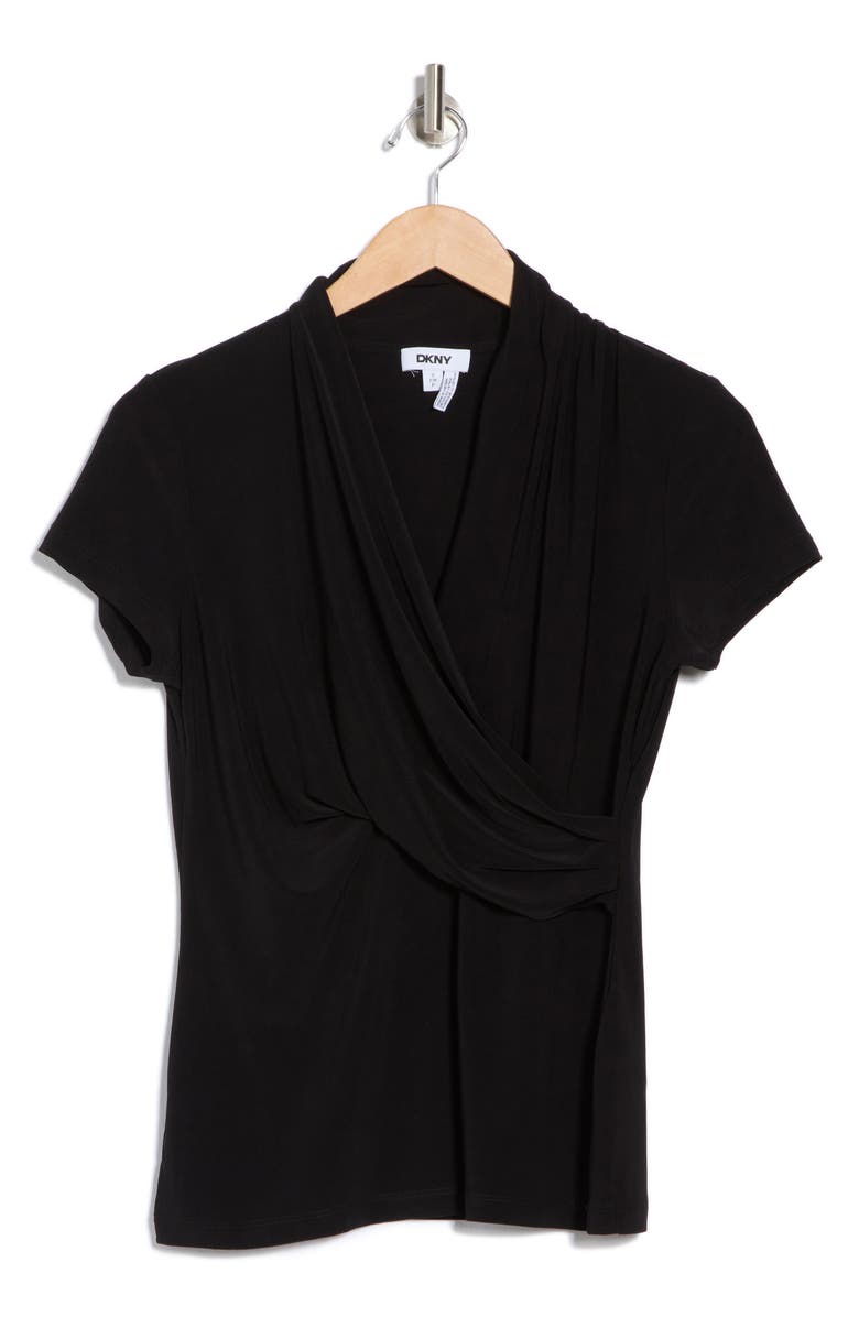 DKNY Draped Short Sleeve Knit Top, Alternate, color,