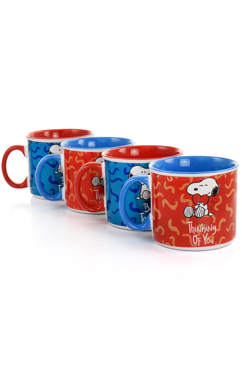 Gibson Snoopy Songs 4 Piece 21oz Stoneware Mug Set, Alternate, color, Red