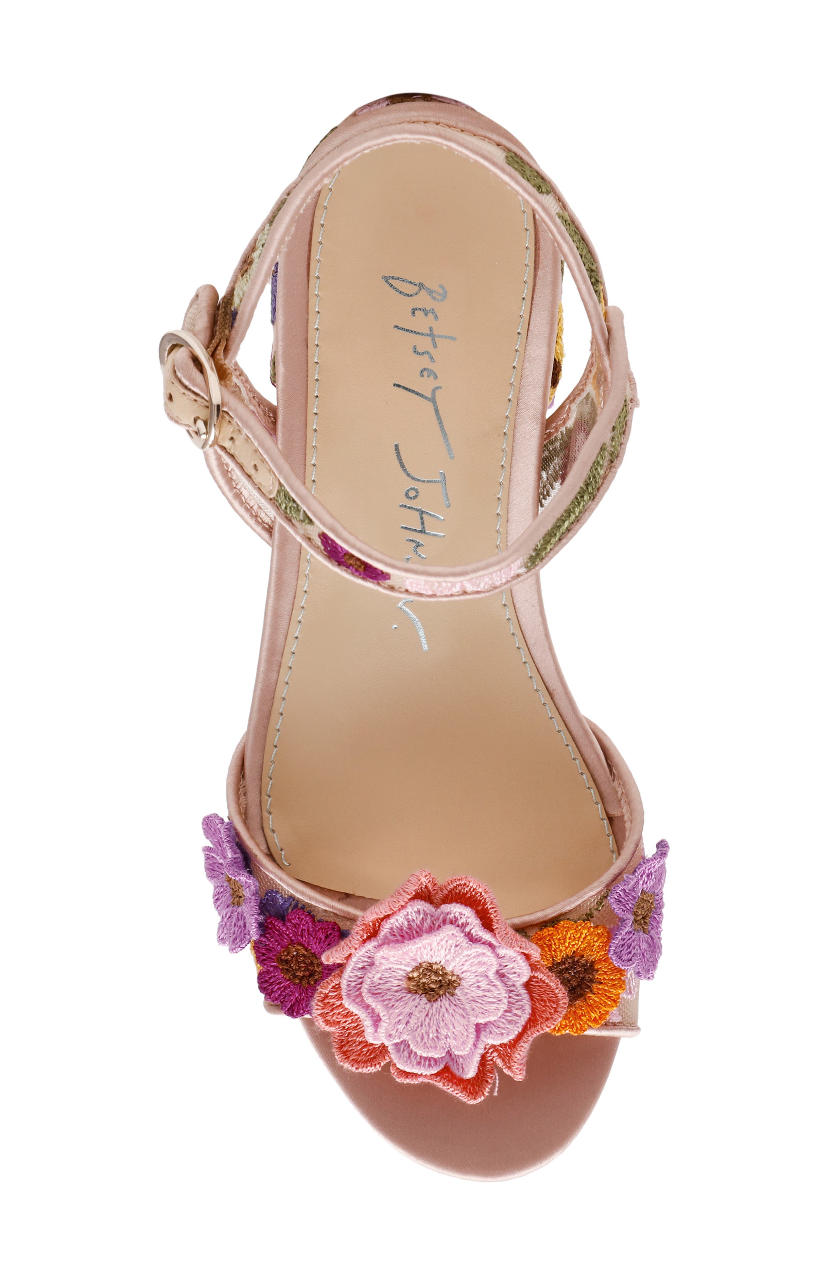 Betsey Johnson Kids
 Blare Ankle Strap Sandal, Alternate, color, Beige Multi