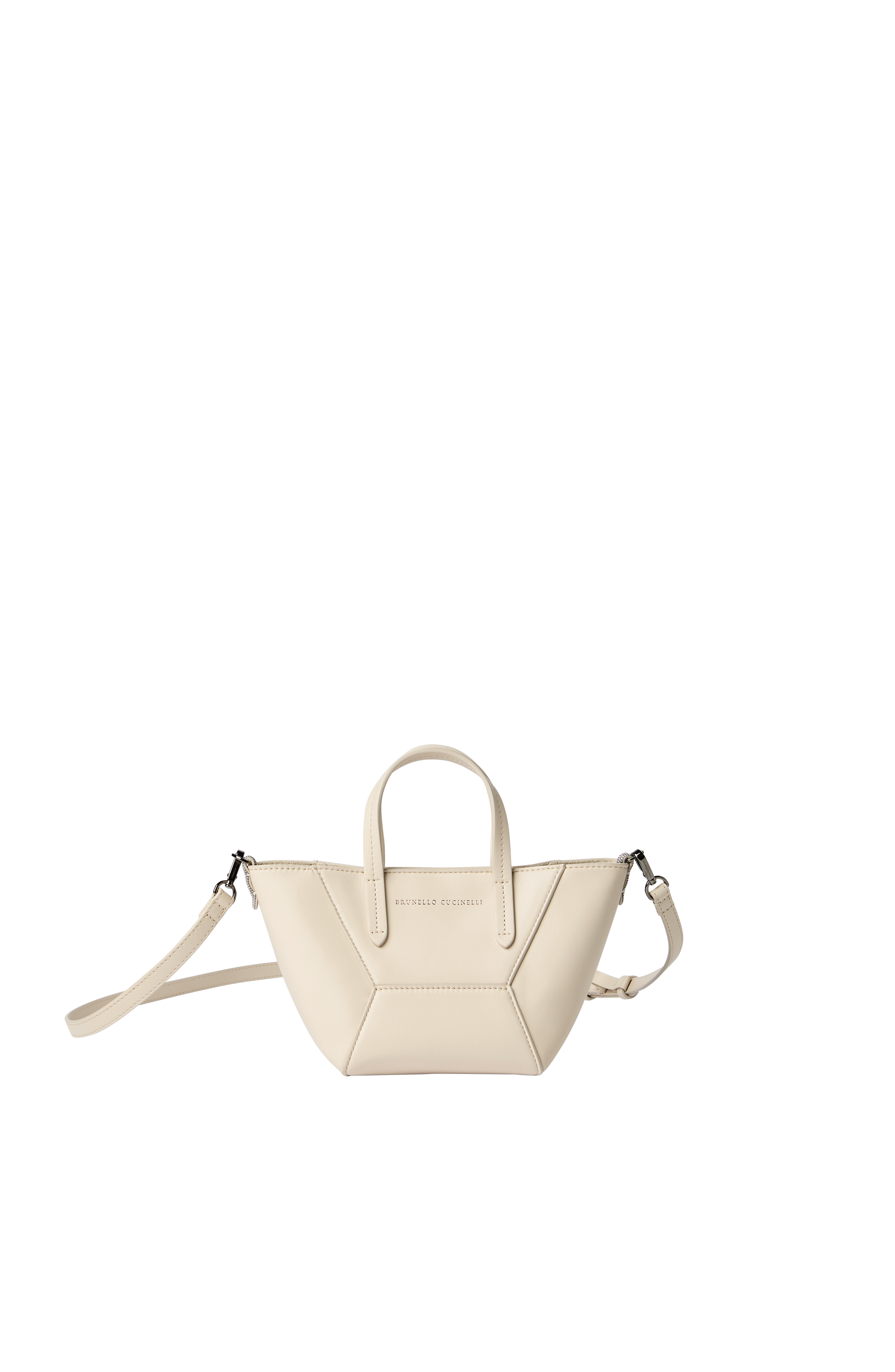 Brunello Cucinelli BC Duo mini bag in calfskin with monili, Main, color, Ivory