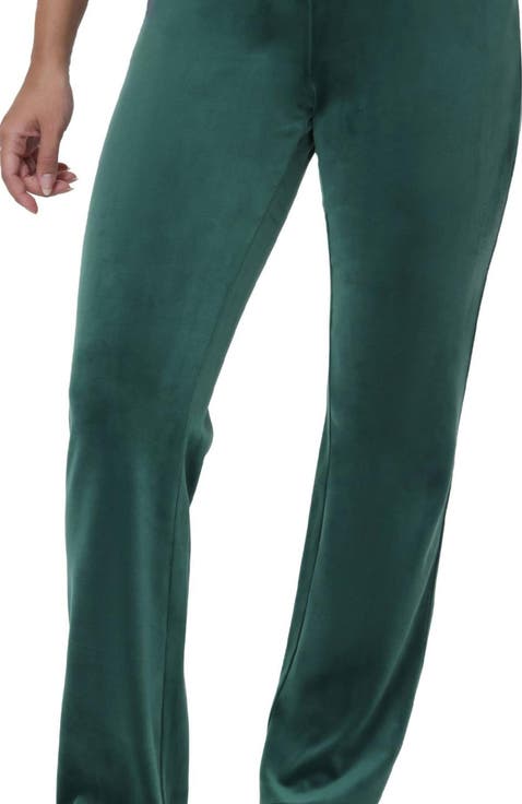 Rib Waist Velour Track Pants With Rhinestone Bling, June Bug