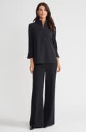 Ming Wang Stretch Deco Crepe Zip Front Pullover Blouse