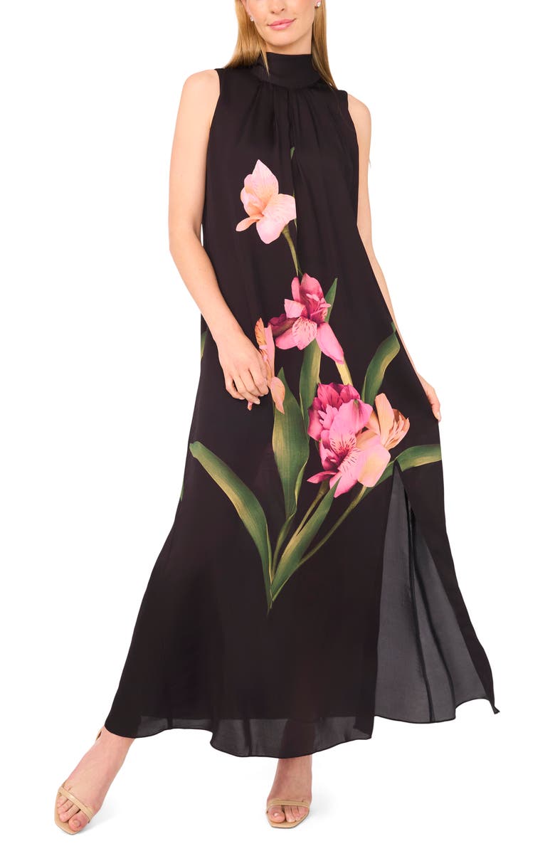 Ted Baker Placed Floral Bow Back Dress, Alternate, color, Rich Black