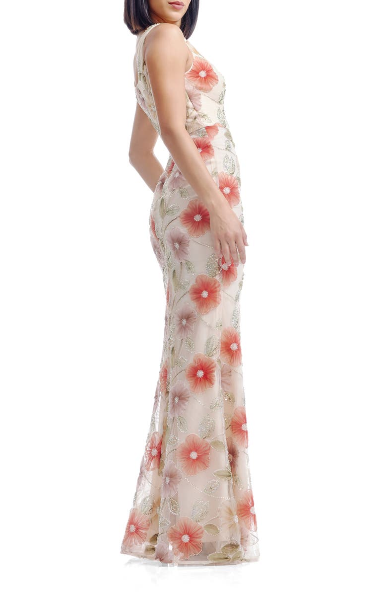 Dress the Population Tyra Floral Print Metallic Sleeveless Gown, Alternate, color, Champagne Multi