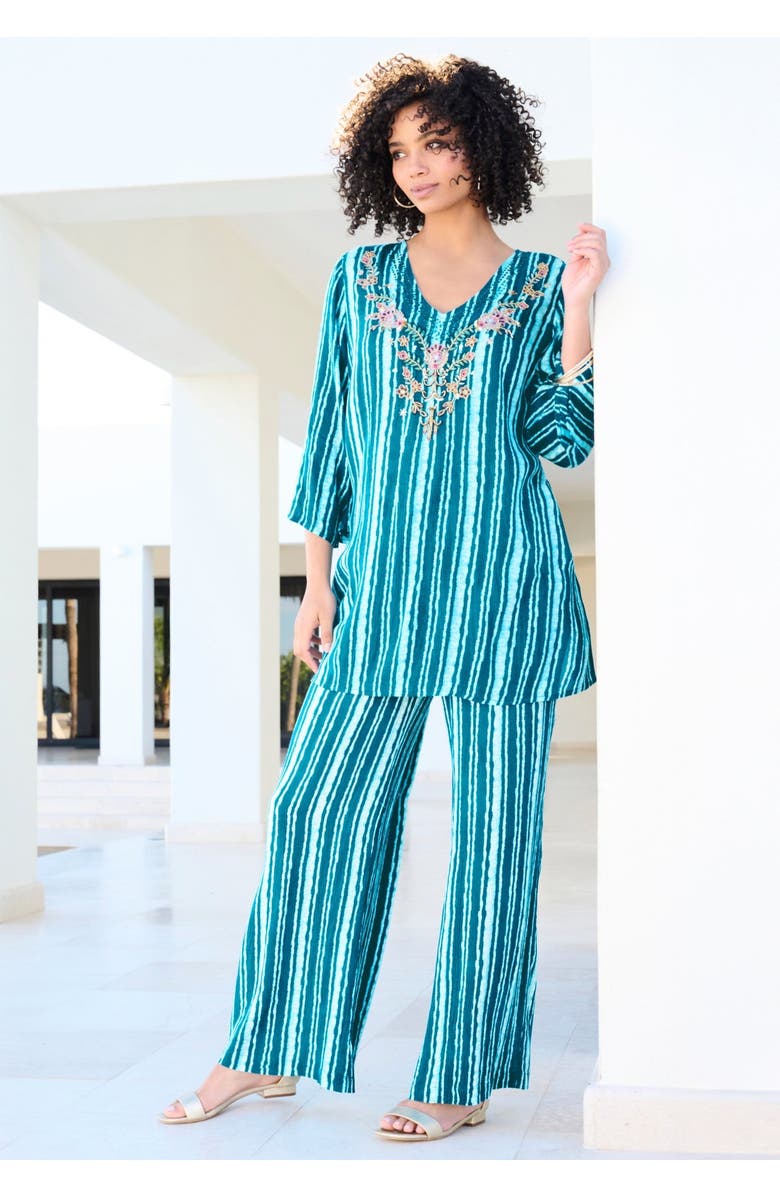 Roaman's Plus Size Hand Crinkled Wide-Leg Pant, Alternate, color, New Khaki