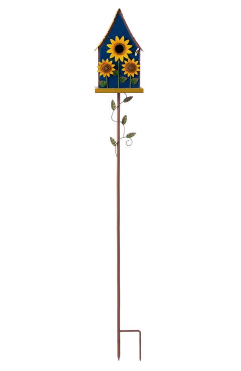 52"H Metal Daisy Decorative Garden Birdhouse with Stake