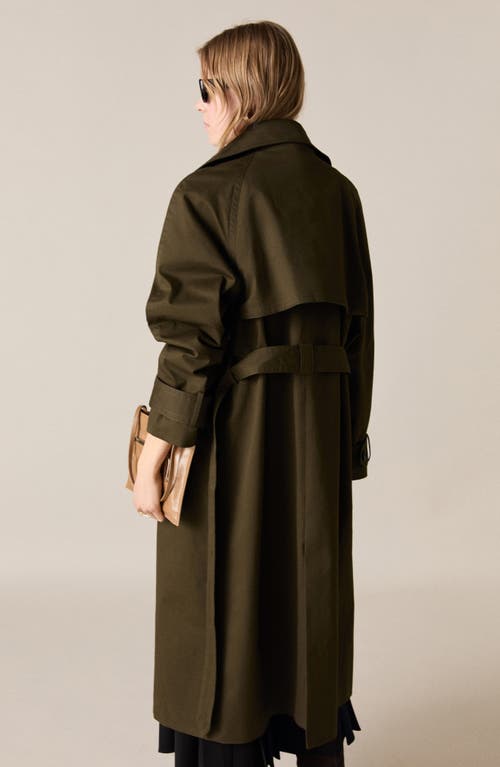 Shop Mango Belted Double Breasted Trench Coat In Khaki Green