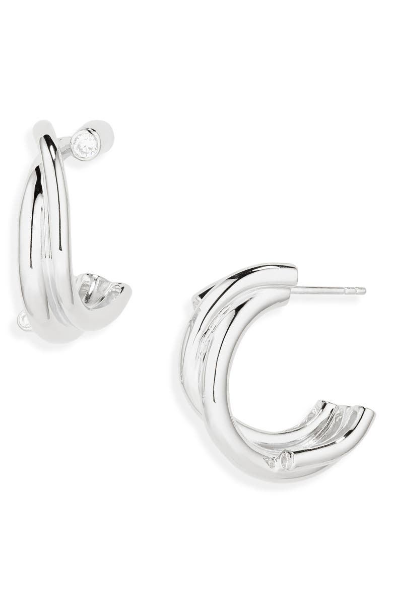 COMPLETEDWORKS Cubic Zirconia Hoop Earrings, Main, color, Silver Plated