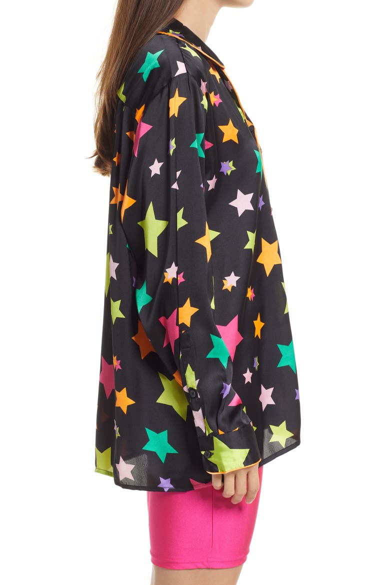 Pride Gender Inclusive Print Satin Shirt, Alternate, color, BLACK MULTI SHOOTING STARS