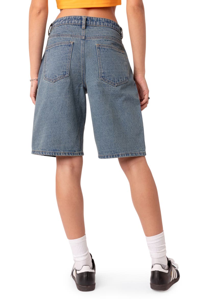 Oversize Low Rise Denim Bermuda Shorts, Alternate, color, BLUE-WASHED