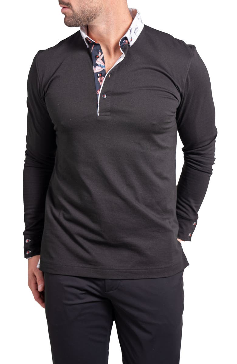 Maceoo Newton Ascension0009 Black Long Sleeve Button-Down Polo, Alternate, color, Black