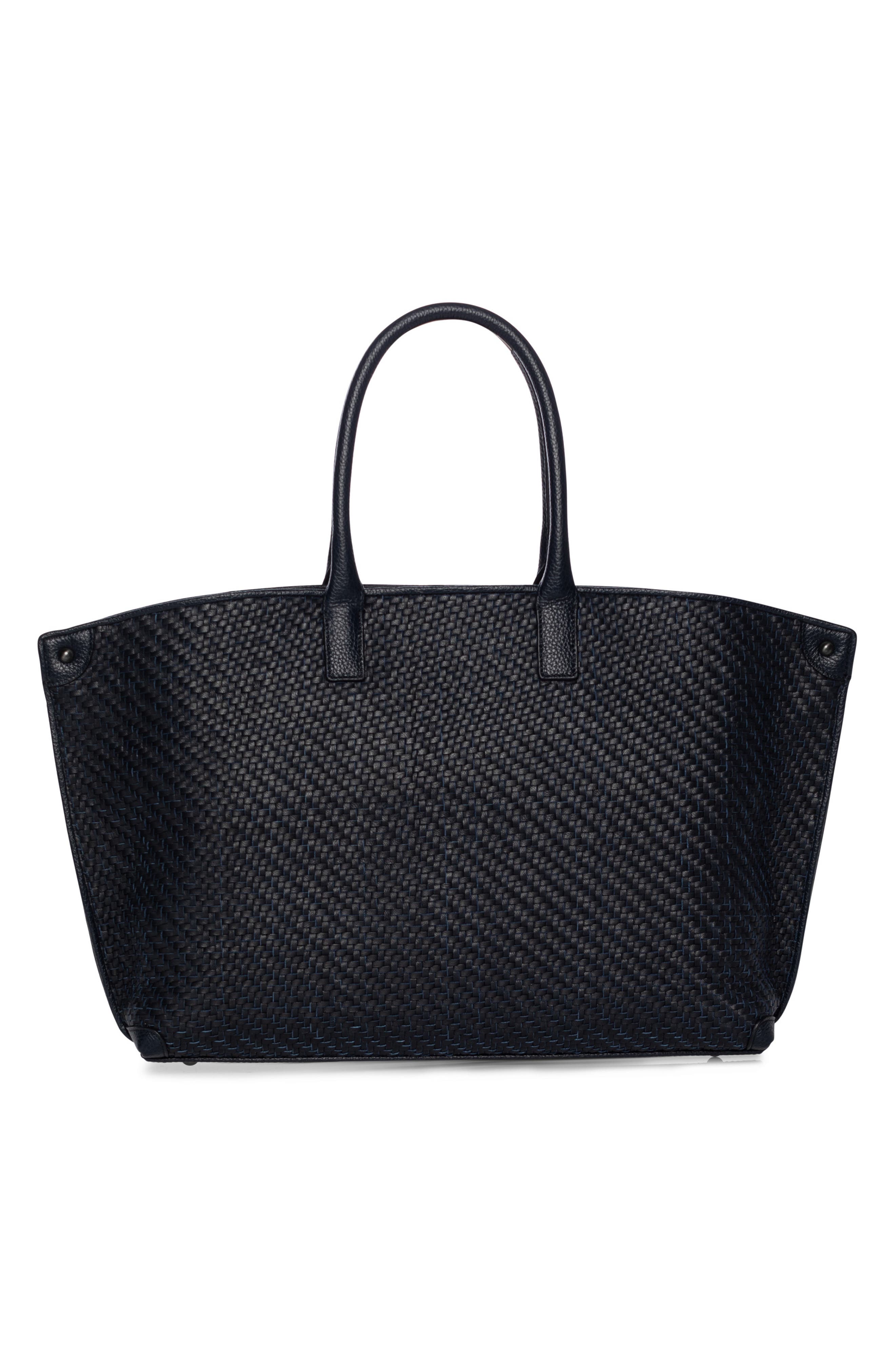 Akris Small AI Woven Plaid Calfskin Leather Tote, Alternate, color, 
