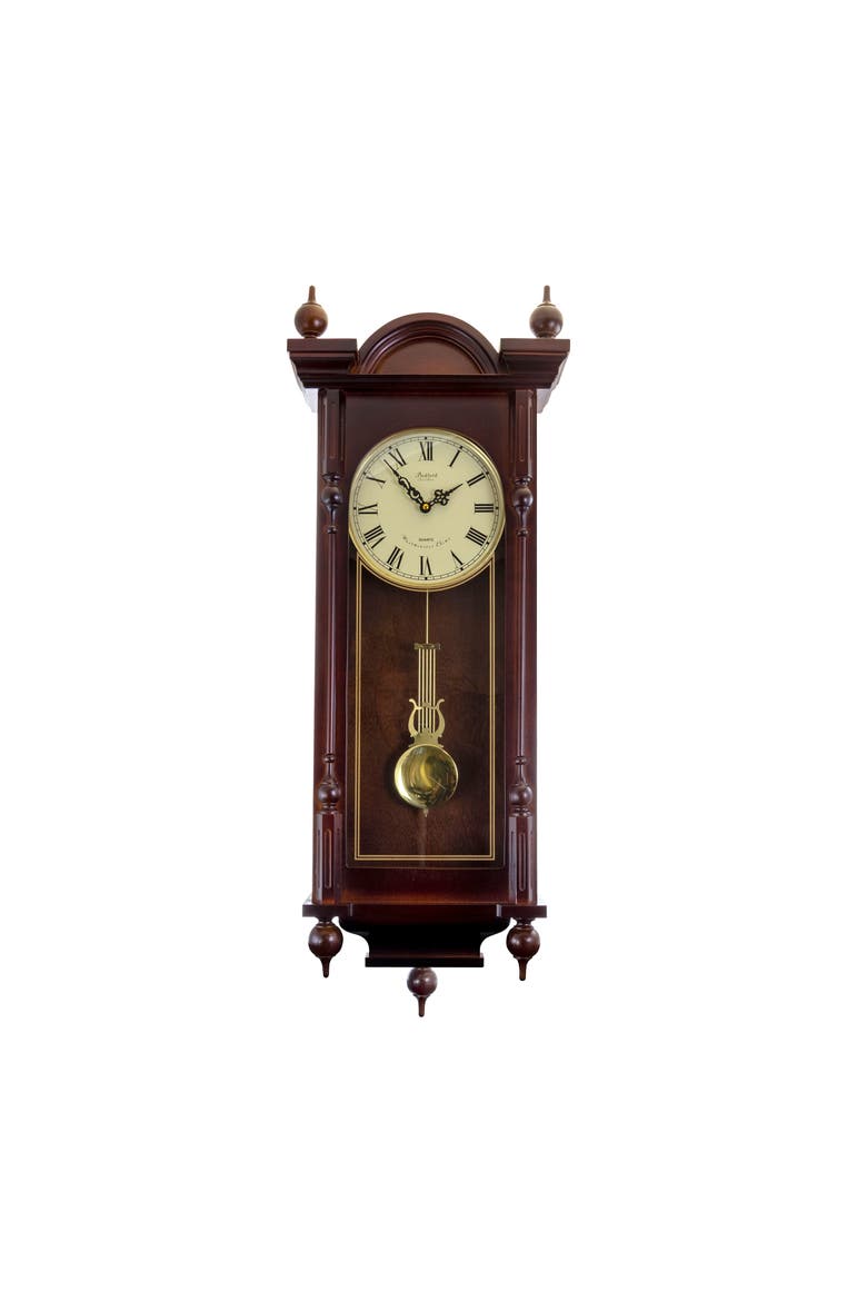 Grand 31in Chiming Pendulum Wall Clock, Main, color, Mahogany