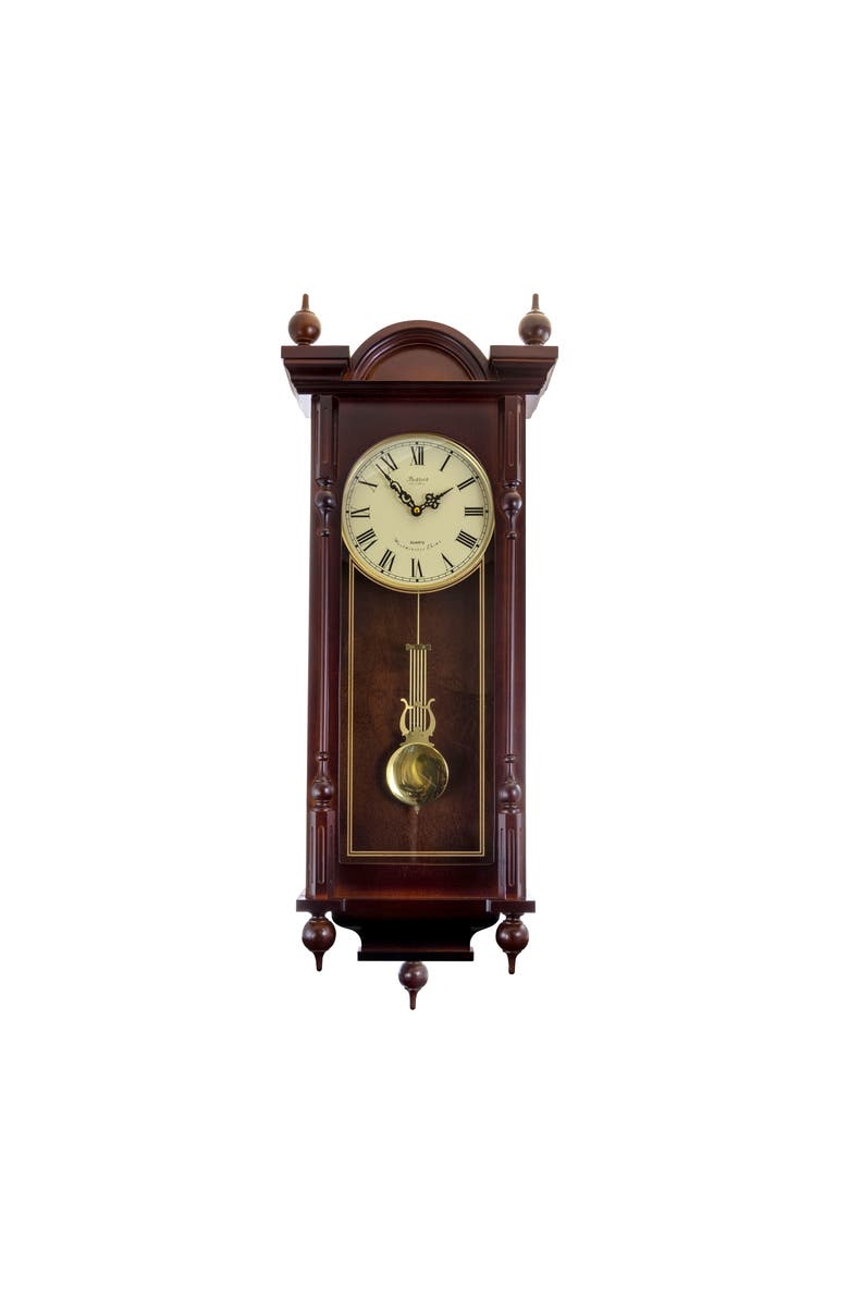 Bedford Clock Collection Grand 31in Chiming Pendulum Wall Clock, Main, color, Mahogany