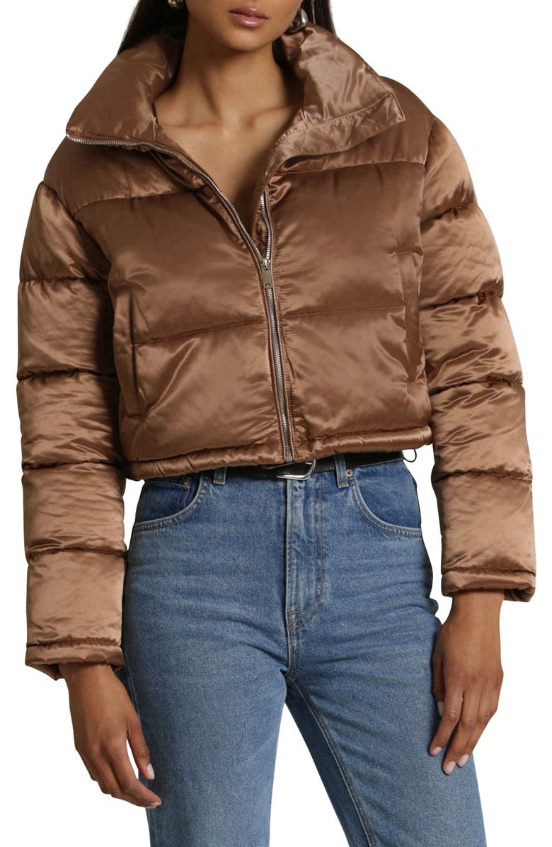 Avec Les Filles Quilted Satin Crop Puffer Jacket, Main, color, 