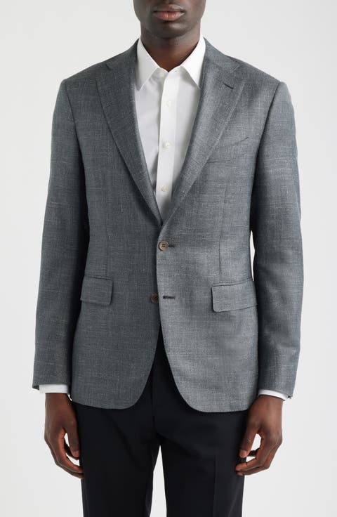 Grey Slub Wool & Silk Blend Sport Coat