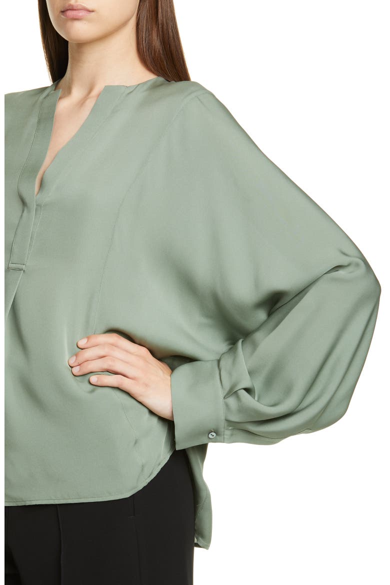 Split Neck Silk Blouse, Alternate, color, SAGE FLINT