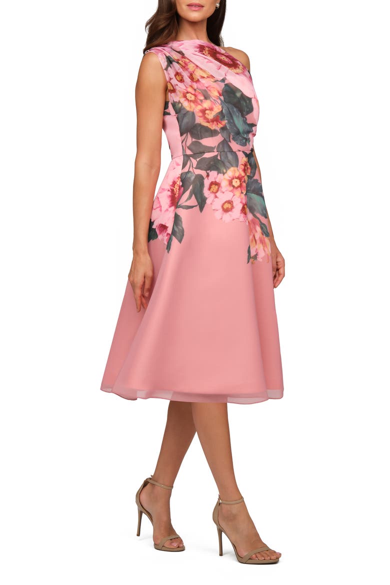 Katherine Floral One-Shoulder Midi Dress, Alternate, color, ROSE PETAL MULTI