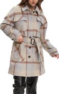 Noize Esly Plaid Belted Brushed Coat