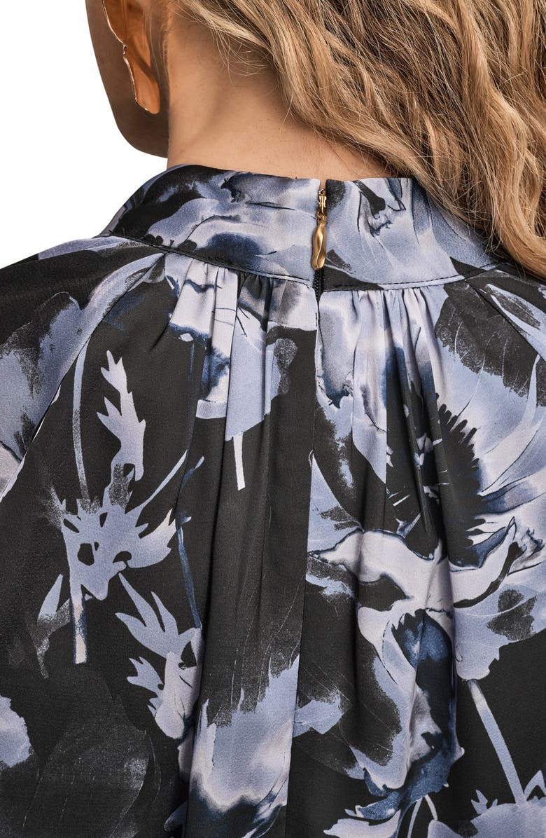 Donna Karan New York Floral Shoulder Button Long Sleeve Top, Alternate, color, Black Temp