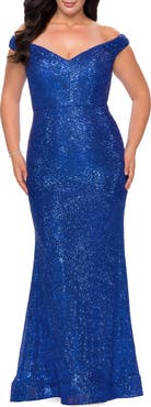 La Femme Sequin Off The Shoulder Plus Size Dress