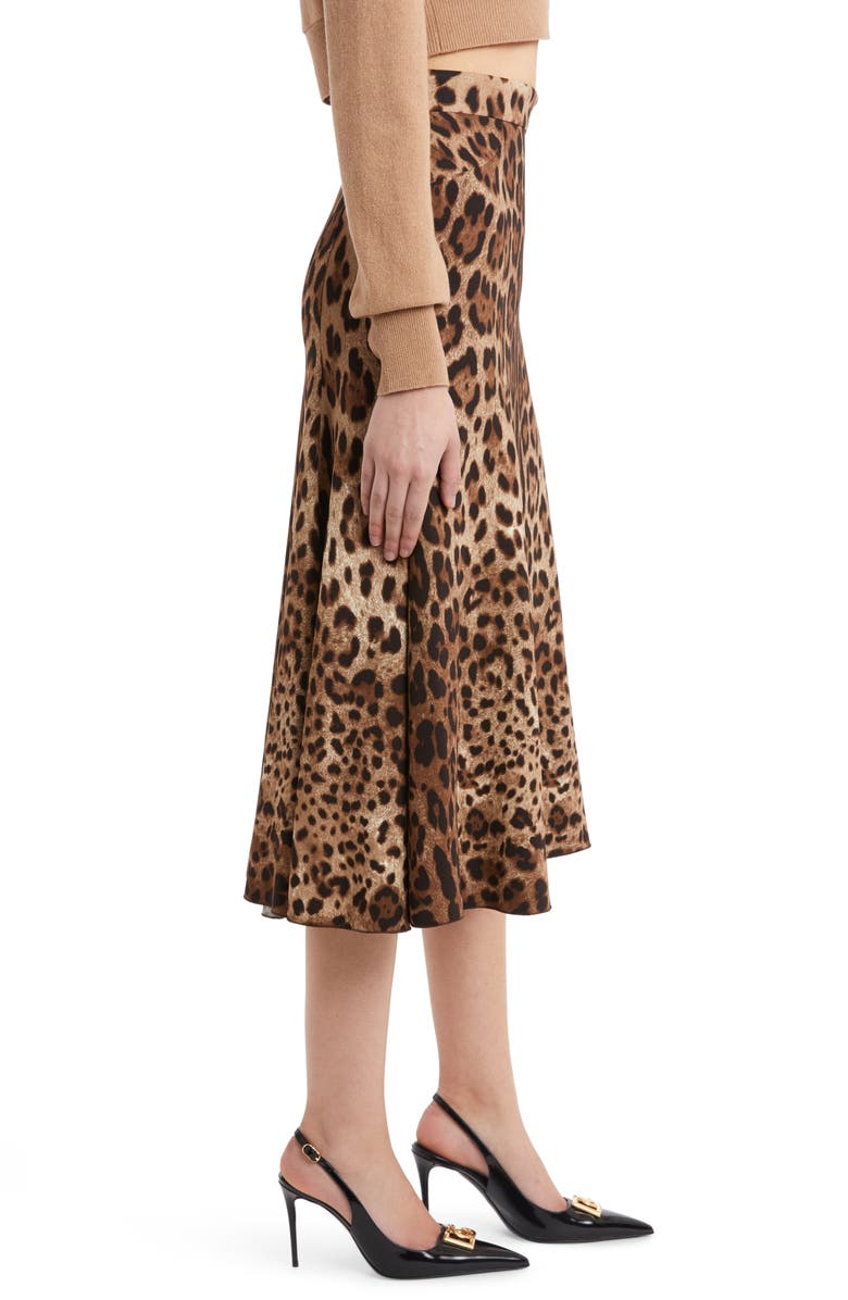 Dolce&Gabbana Leopard Print Stretch Cady A-Line Skirt, Alternate, color,