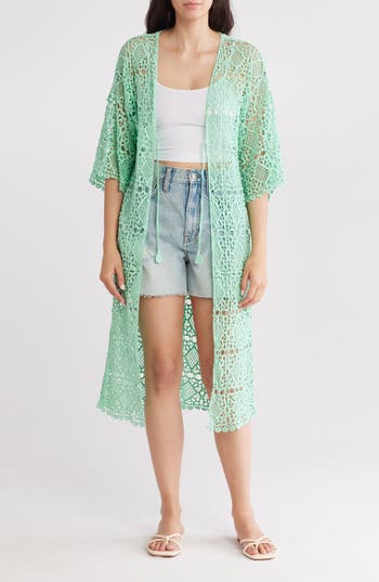 Area Stars Open Knit Cardigan Duster In Mint
