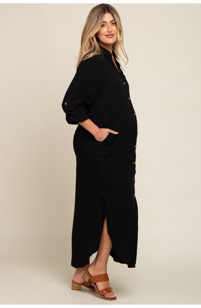 PinkBlush Button Down 3/4 Sleeve Midi Dress, Alternate, color, Black