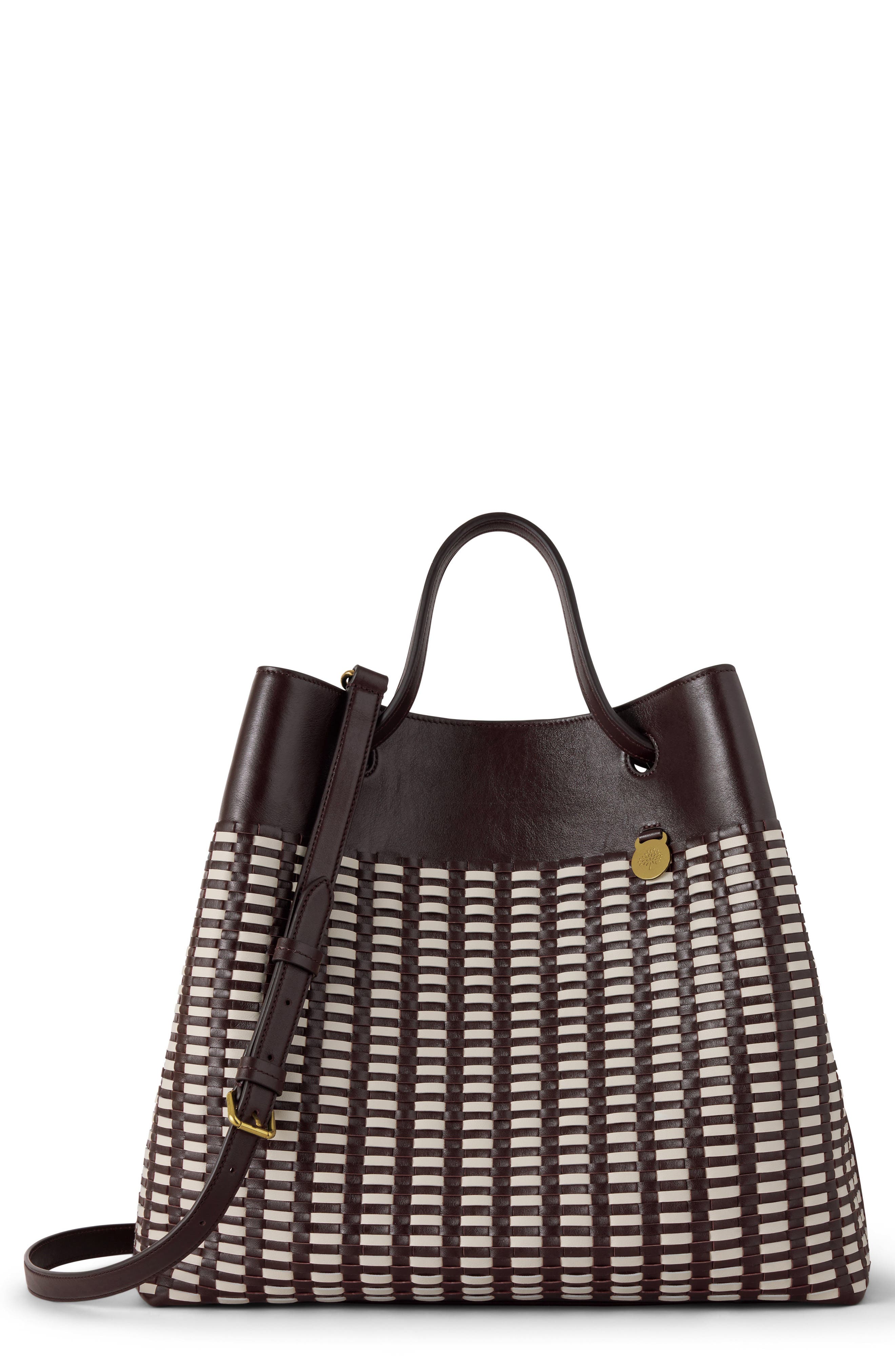 Mulberry Woven Leather Tote, Main, color, Ebony-Crumpet