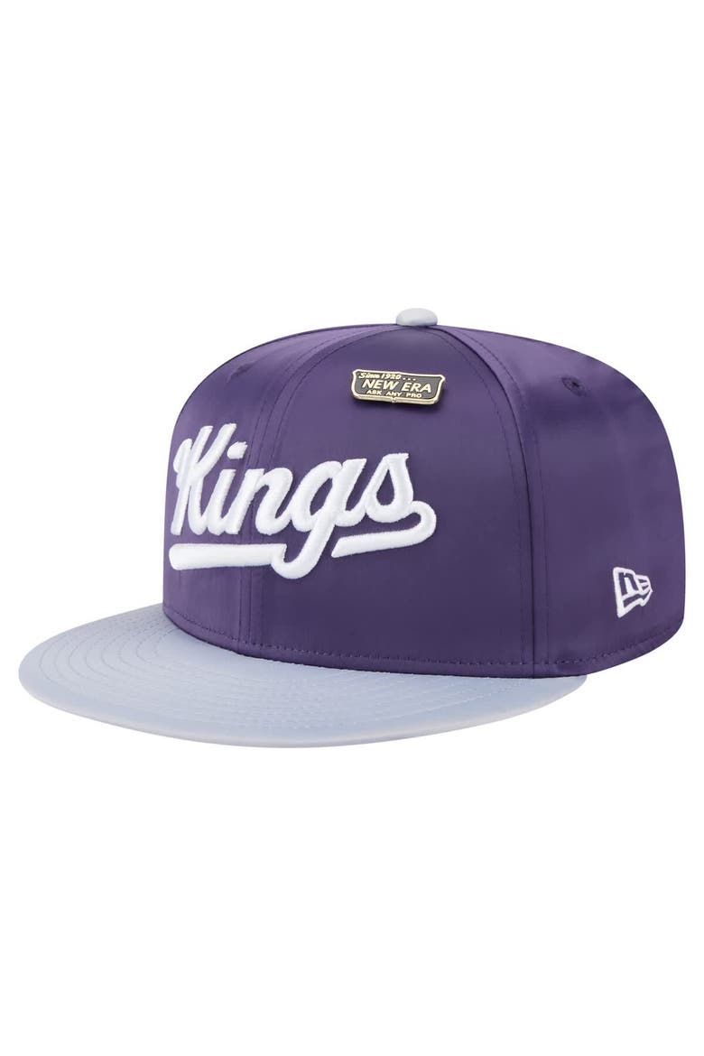 Men's New Era  Purple/Gray Sacramento Kings Throwback Satin Vintage Pin Two-Tone 59FIFTY Fitted Hat, Alternate, color, Purple