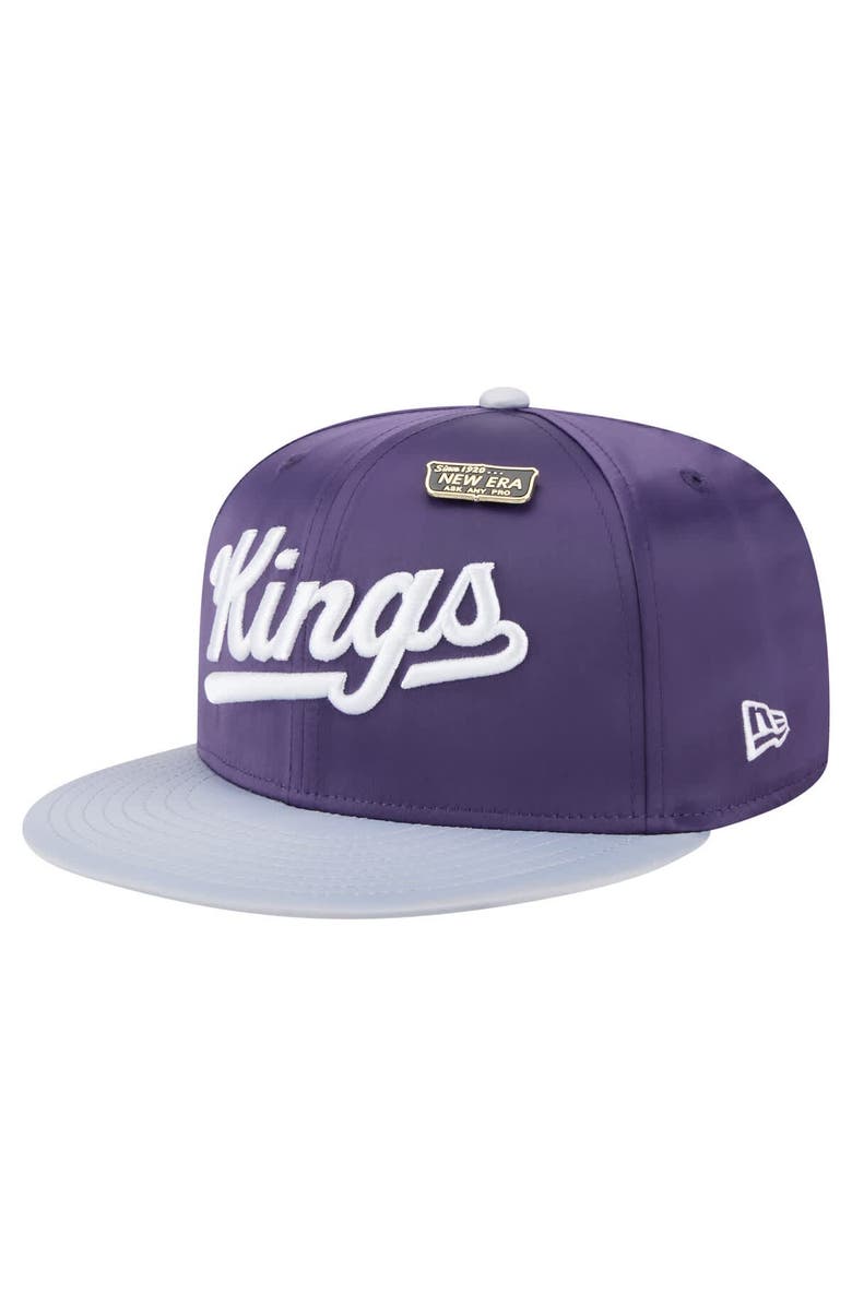 New Era Men's New Era  Purple/Gray Sacramento Kings Throwback Satin Vintage Pin Two-Tone 59FIFTY Fitted Hat, Alternate, color, 