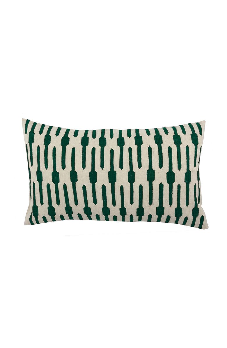 DIVINE HOME Emerald Embroidered Ticking Stripes Lumbar Throw Pillow - 24"x14", Main, color,