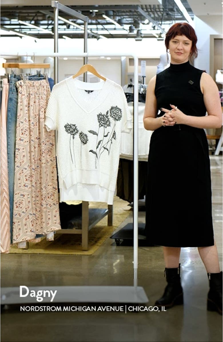 Floral Embroidered Short Sleeve Tunic Sweater, sales video thumbnail